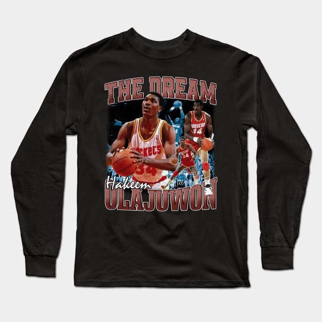 Hakeem Olajuwon The Dream Basketball Legend Signature Vintage Retro 80s 90s Bootleg Rap Style Long Sleeve T-Shirt by CarDE